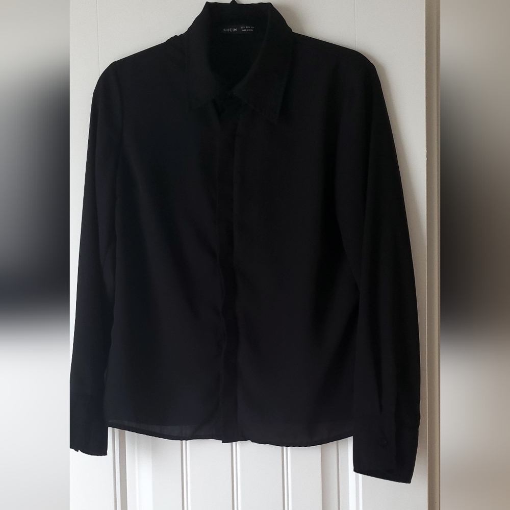 Shein Black Button Down Sheer Blouse